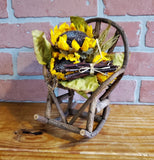 Fall Sunflower Floral Arrangement  On Twig Rocking Chair, Fall Tones, 8x6 Size Sunflower