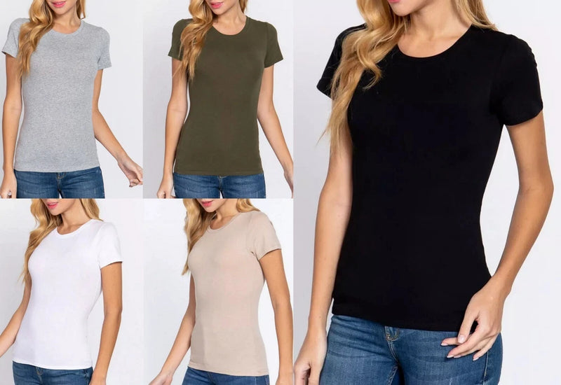 Fitted crew neck short sleeve t-shirt top in multiple colors