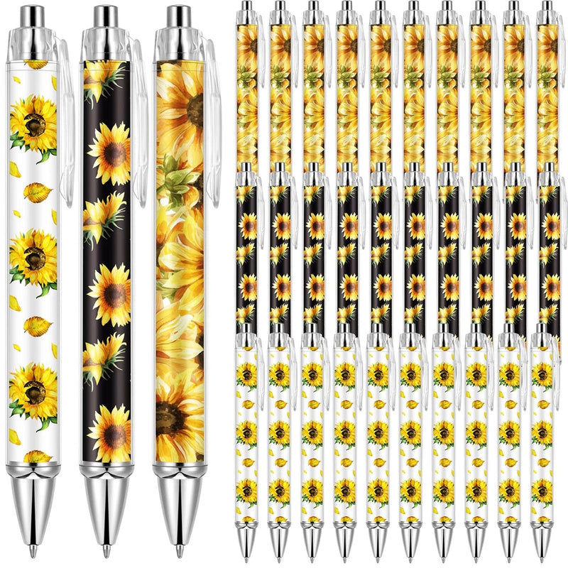 30 Pcs Sunflower Ballpoint Pens Bulk Retractable Yellow Flower Floral Pens Cr... Sunflower