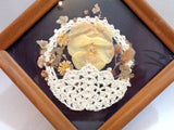 Vintage Dried Pressed Flower Picture Handmade Lace 1980 Farmhouse French Cottage Dried Flower