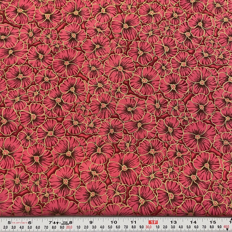 Vintage Pansy Passion III Blank Quilting 2006 Metallic Cotton by the HALF YARD Flowering Plants