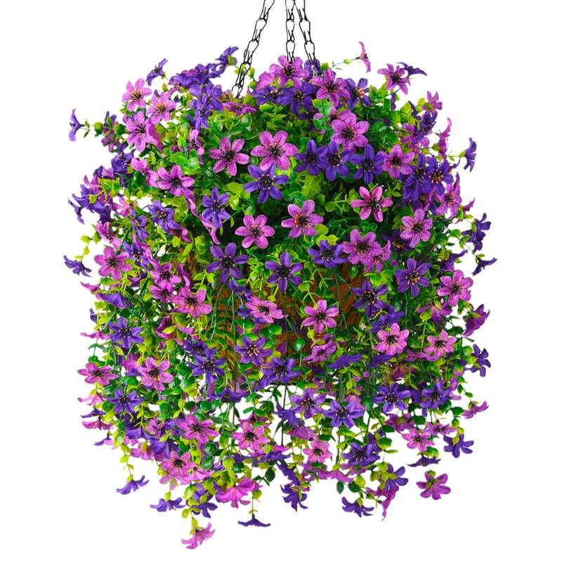 INQCMY Artificial Faux Hanging Flowers Plants Basket for Outdoor Outside Spri... Flowering Plants