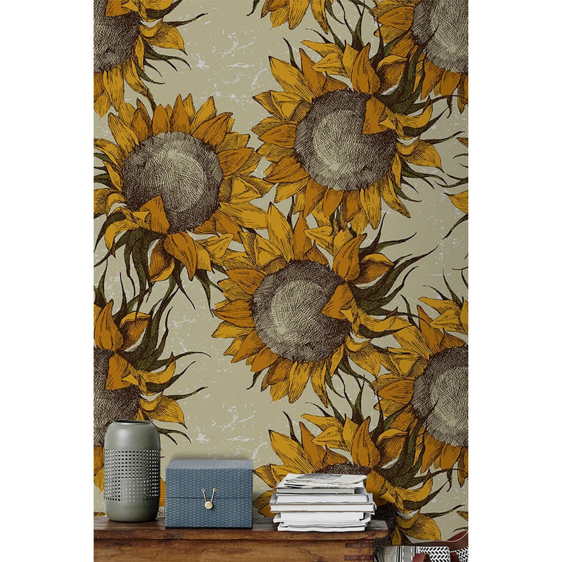 Non-woven wallpaper Retro Sunflowers | Colorful Field Flora | wall mural Sunflower