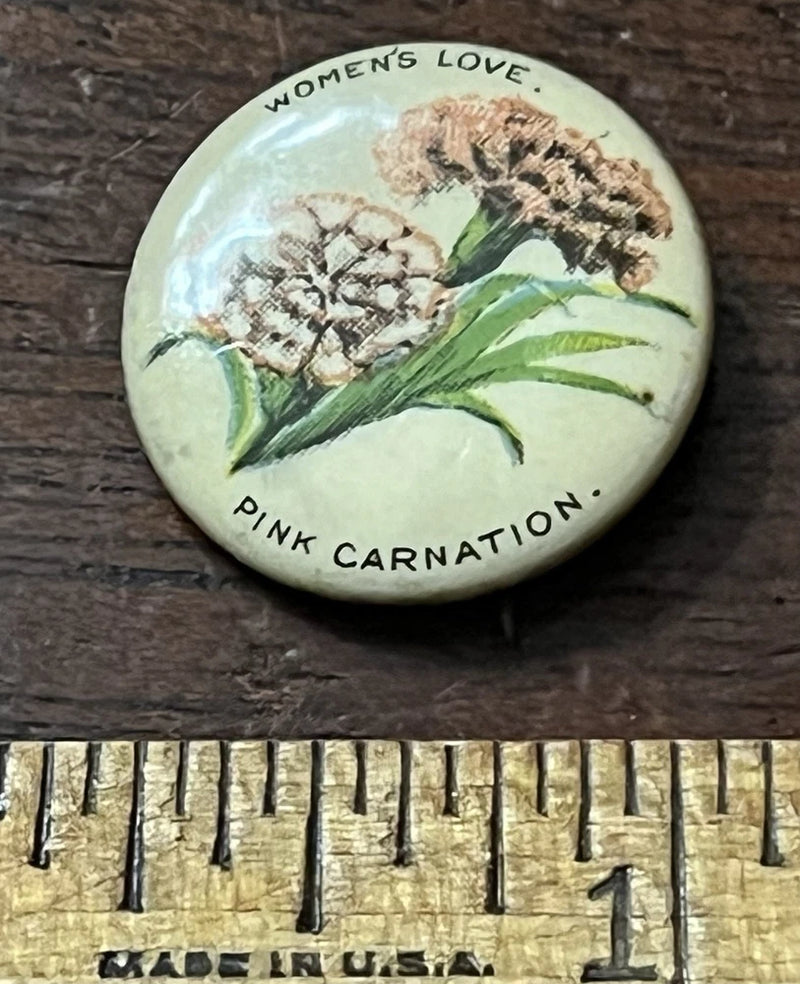 Pink Carnation Pinback Button Whitehead & Hoag 7/8 in Women's Love Floral Series Carnation