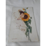 Vintage Postcard woman 1911 posted w/ stamp pretty lady Sunflower Sunflower
