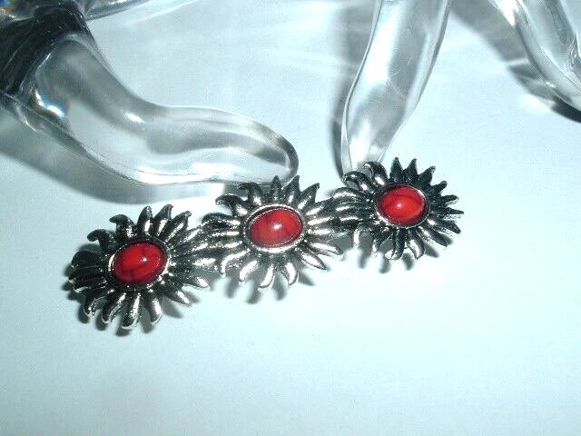 Sunflower hair barrette with three red center metal flower charms