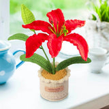 Artificial Handmade Knitting Flowers for Birthday and Home Decor-Red Green Plant