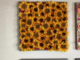 24"x24" Sunflower w/hint of red Silk flowers Brown Frame Original Artwork Sunflower