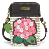 NEW CHALA PINK HYDRANGEA FLOWER GREEN STRIPE CELL PHONE CROSSBODY PURSE ADJ STRP Hydrangea