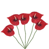 5Pcs 13" Artificial Anthurium Lily Flowers Floral Bouquet Decor, Black Red Lily