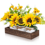 3 Pcs Artificial Sunflower Potted Plants with Wood Tray Farmhouse Faux Sunflo... Sunflower