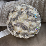Luxury Bridal Wedding Bouquet Ribbon Roses & Crystals Silver Aurora Hues Pearls Bouquet