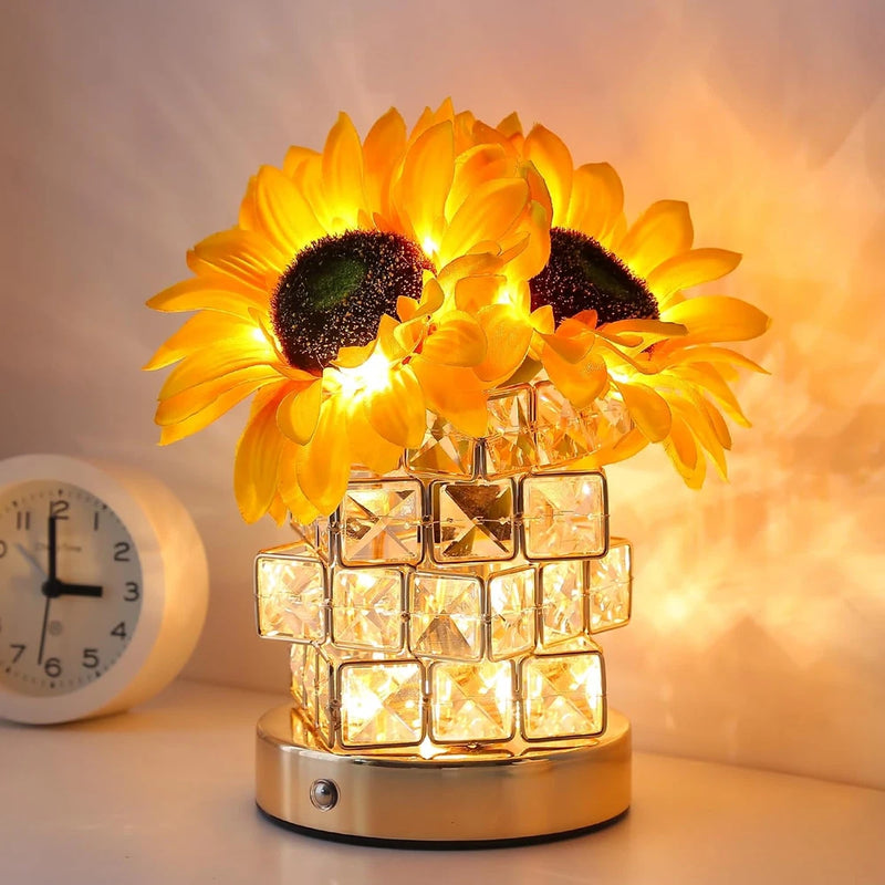 Sunflowers Flower Lamp,Rechargeable Cordless Touch Table Lamp,3-Colour Infinitel Sunflower