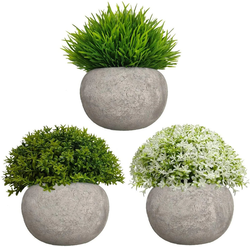 Mini Artificial Plants 3 Pack Fake Plants Potted Faux Green Grass Flower Plants Green Plant