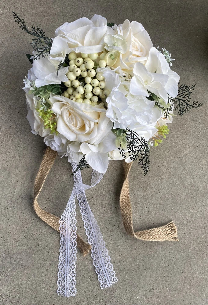 Fiwisora 9.8" Bridal Holding Wedding Bouquet Real-Looking Mixed Flowers Ivory... Bouquet