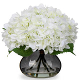 Hydrangea Artificial Flowers with Glass Vase White Silk Faux Flowers Arrangem... Hydrangea