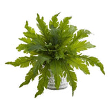 Nearly Natural Fern Artificial Plant in Vintage Hanging Planter in Green Green Plant