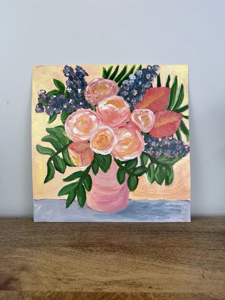 Original Peony Flower Painting, Acrylic On Heavy Paper, 10Ó10Ó Peony