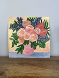Original Peony Flower Painting, Acrylic On Heavy Paper, 10Ó10Ó Peony