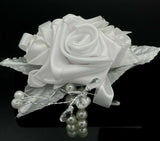 Satin Bridal Rose Wrist Corsage Handmade Wrist Corsage Handmade Rose Corsage 5" Bouquet