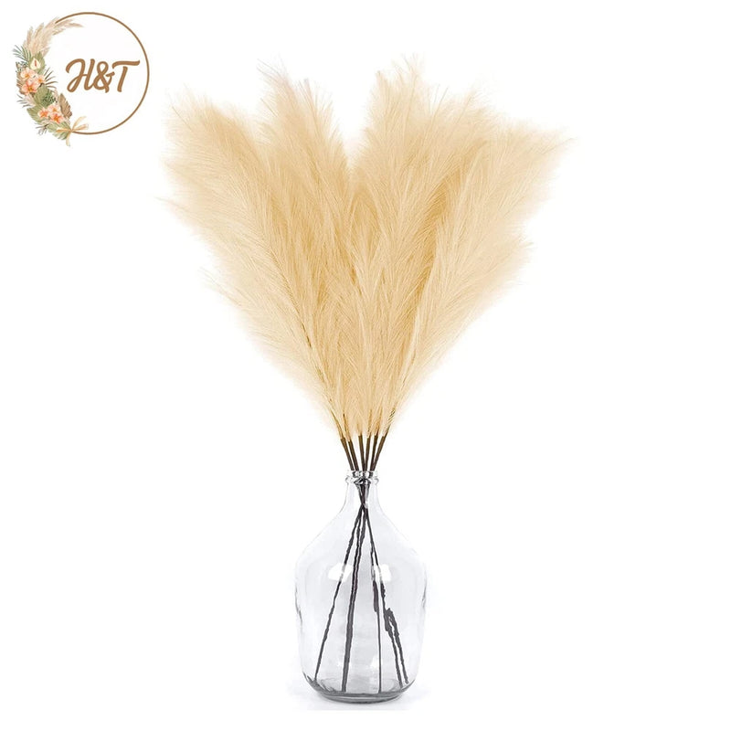 H & T Artificial Faux Pampas Grass Decor, Set of 3 for home Decor Tall 43 in " Pampas Grass