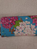 DOONEY & BOURKE BLUE HYDRANGEA MONOGRAM LARGE ZIP AROUND CLUTCH Hydrangea