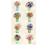 24" X 44" Panel Cotton Flowers Floral Bouquets Cream Fabric Panel D587.96 Flowering Plants