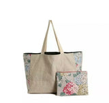 New DSW Floral Tote Bag + matching Floral Pouch tan canvas hydrangea Hydrangea