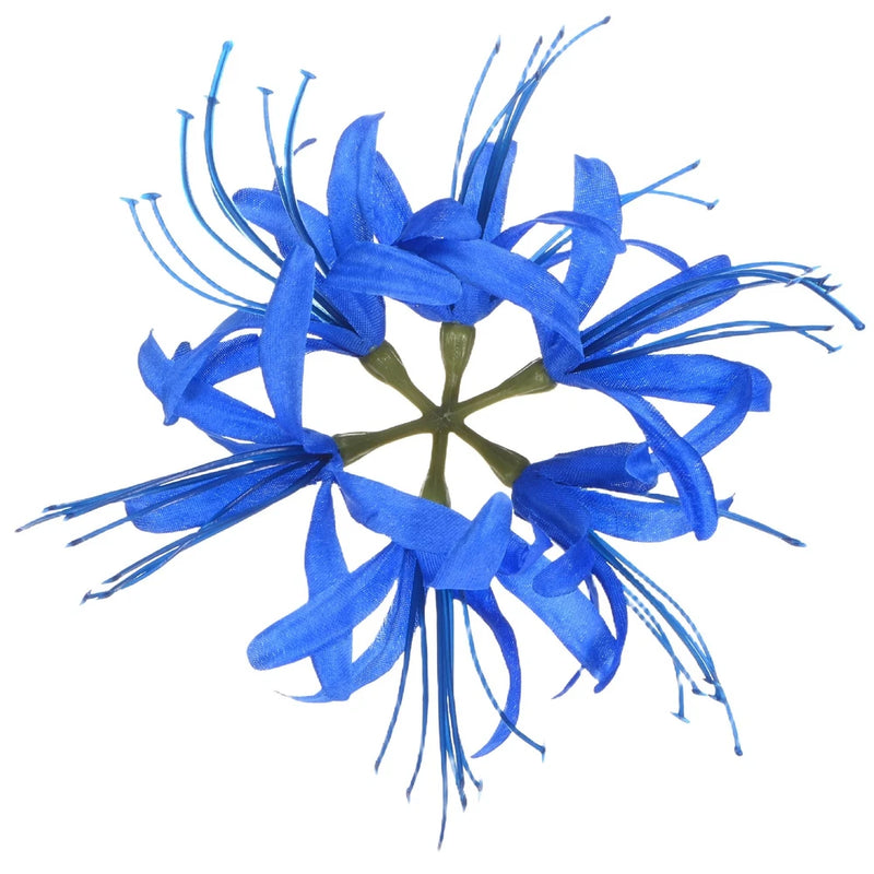 Blue spider lily artificial flower head with long thin filaments and green center