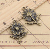 15pcs Charms Sunflower Flower 27x20mm Tibetan Bronze Silver Pendants EF3633 Sunflower