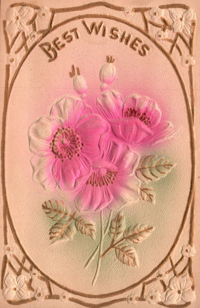 Vintage Postcard Best Wishes Embossed Sunflower With Glittered Border Wish Card Sunflower