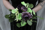 Purple ranunculus & lime green calla liliy bouquet w/ boutonniere Ranunculus