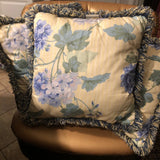 WAVERLY Blossom Hill Hydrangea Reversible Fringe  Floral Throw Pillow 17x17 EUC Hydrangea