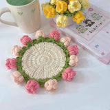 Handmade Crochet Flower Coaster, Cotton Rose Design, Cute Table Decor Sunflower