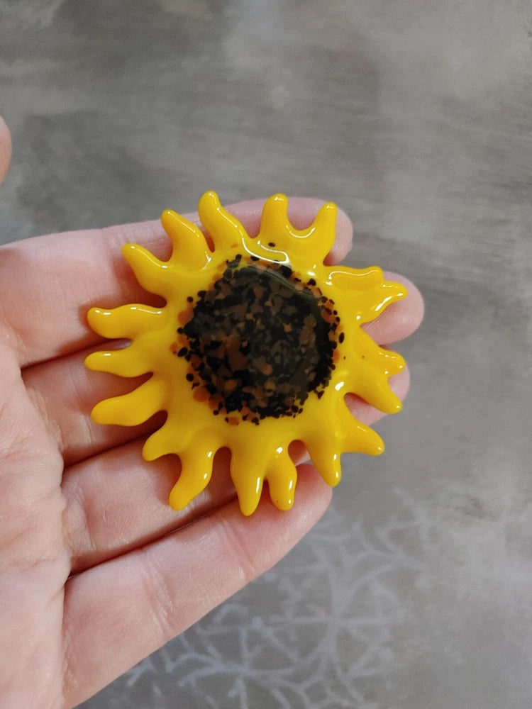 Vintage art glass sunflower yellow brown handmade Sunflower