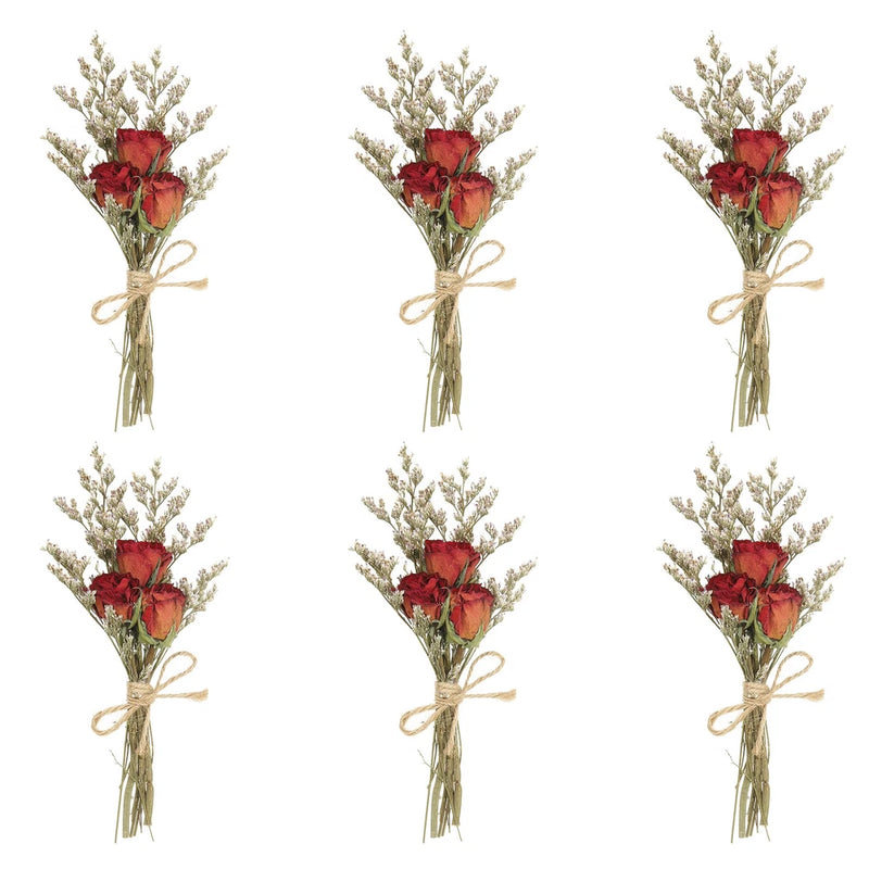 6 Pcs Mini Rose Dried Flowers Bouquet Baby's Breath Boho DIY Gift Red Dried Flower