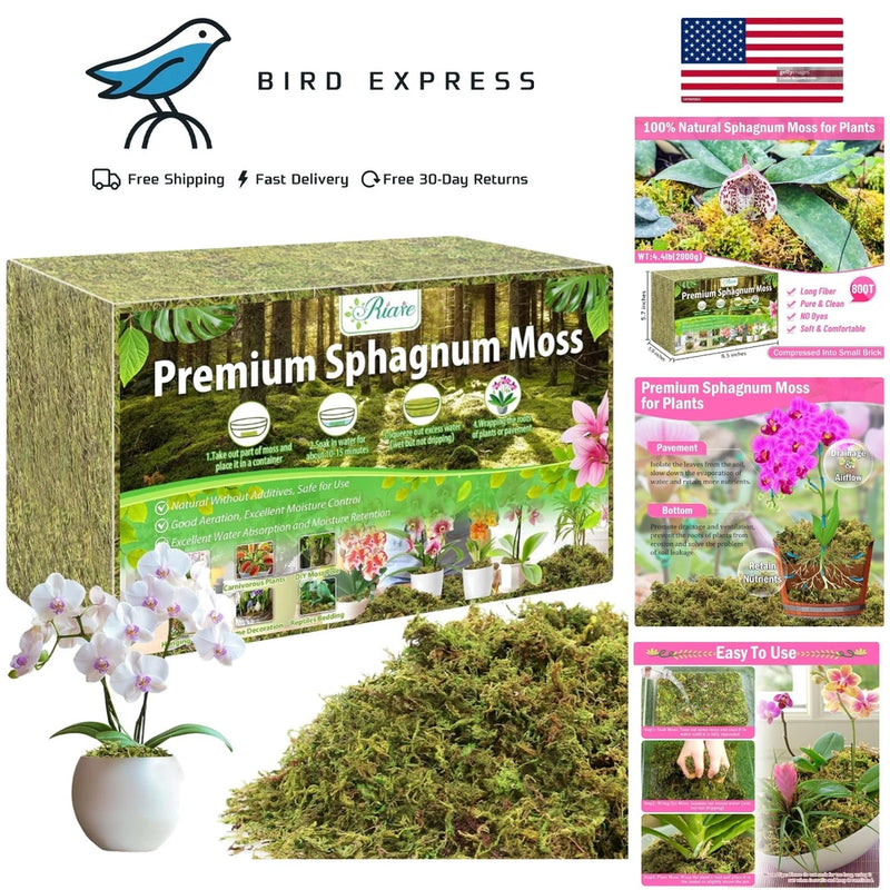 Natural sphagnum moss for plants, premium loose green moss for repotting and decor