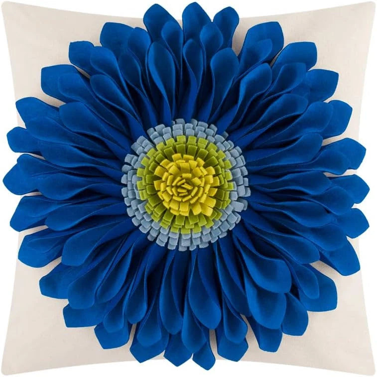 Decorative Throw Pillow Case 3D Sunflowers Blue-sapphire Blue*beige Canvas Sunflower