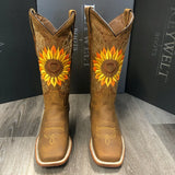 WOMEN'S WESTERN SQUARED SUN FLOWER SHAFT COWGIRL BOOTS SMOOTH LEATHER 072 VERE Sunflower