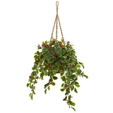 Variegated Holly Berries Faux Plant Natural 40Ó In Hanging Basket Green Plant