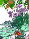 Water Lily Pond with Purple and Orange Flowers Poster 18x24in Lily