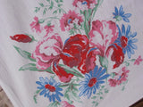 Vtg St Regis 1950s Flower Floral Iris Carnation Red Blue Pink Tablecloth 50 X 66 Carnation