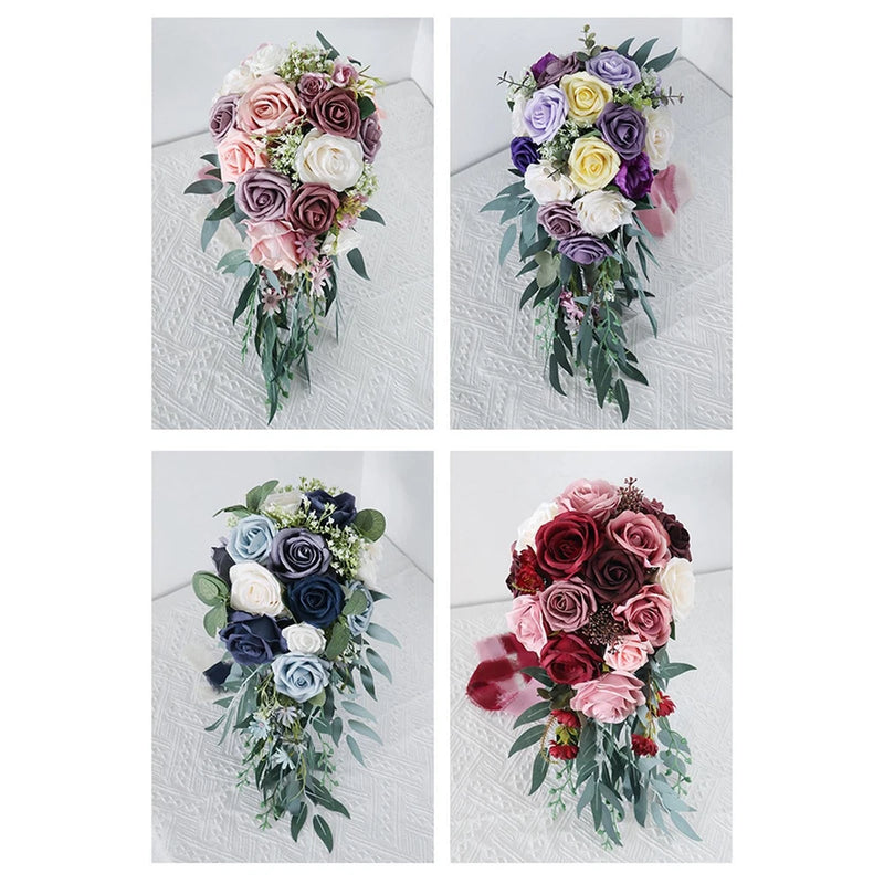 Wedding Bouquets for Bride Holding Waterfall Rose Flowers Bunch for Photography Bouquet