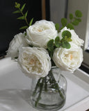 Lifelike White Rose Artificial Flower Arrangement in Vase with Faux Water Peony