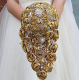 Satin/Brooch Rhinestone Gold Golden Flower Floral Wedding Bridesmaid Bouquet Bouquet