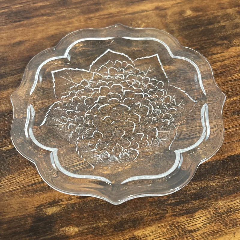 Appetizer Plates Hydrangea by STUDIO NOVA  Clear With Frosted Flowers & Leaves Hydrangea