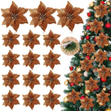 12 Pcs Artificial Neutral Christmas Poinsettia Flower Velvet Brown Tree Pick Sunflower