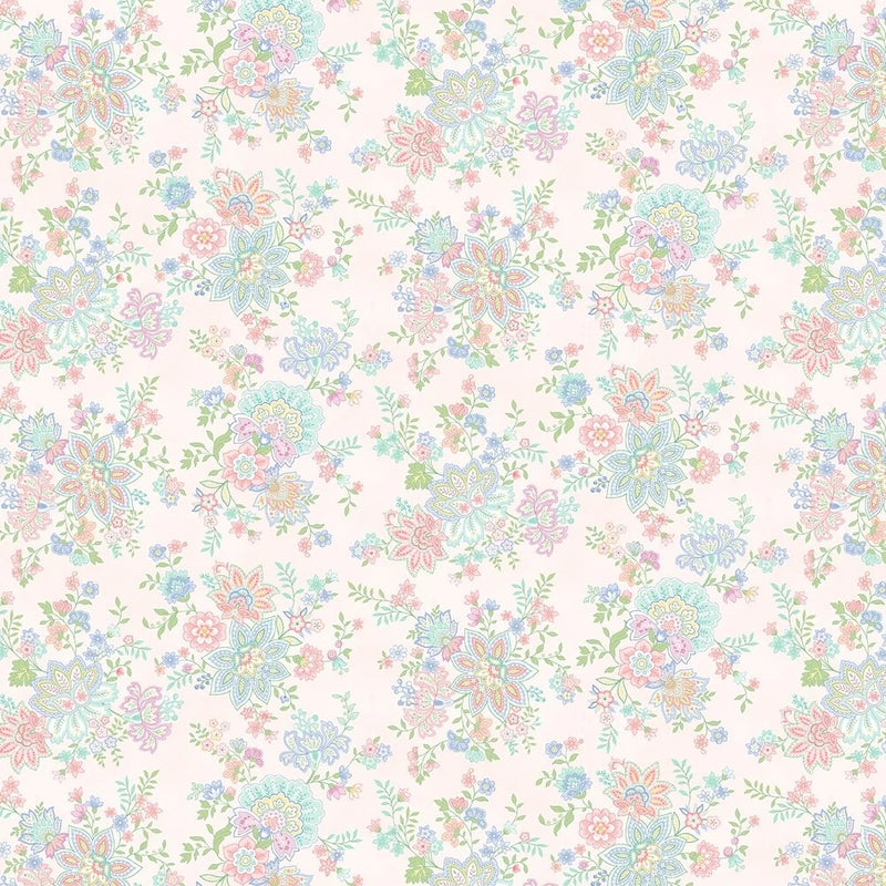 Henry Glass Dorothy Jean's Flowers Garden Floral Pink Cotton Fabric By The Yard Flowering Plants