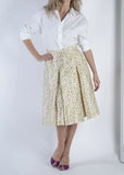 Incotex Silk Wool Carnation Flower Pleated A Line Skirt, IT 44, EU 38, US 8 Carnation