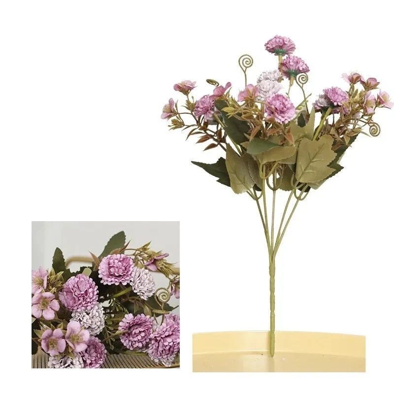 Artificial pink carnation flower bouquet ornament with curled decorative stems
